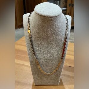 16” inch (chocker) style shiny mirror link row of hearts silver toned necklace.